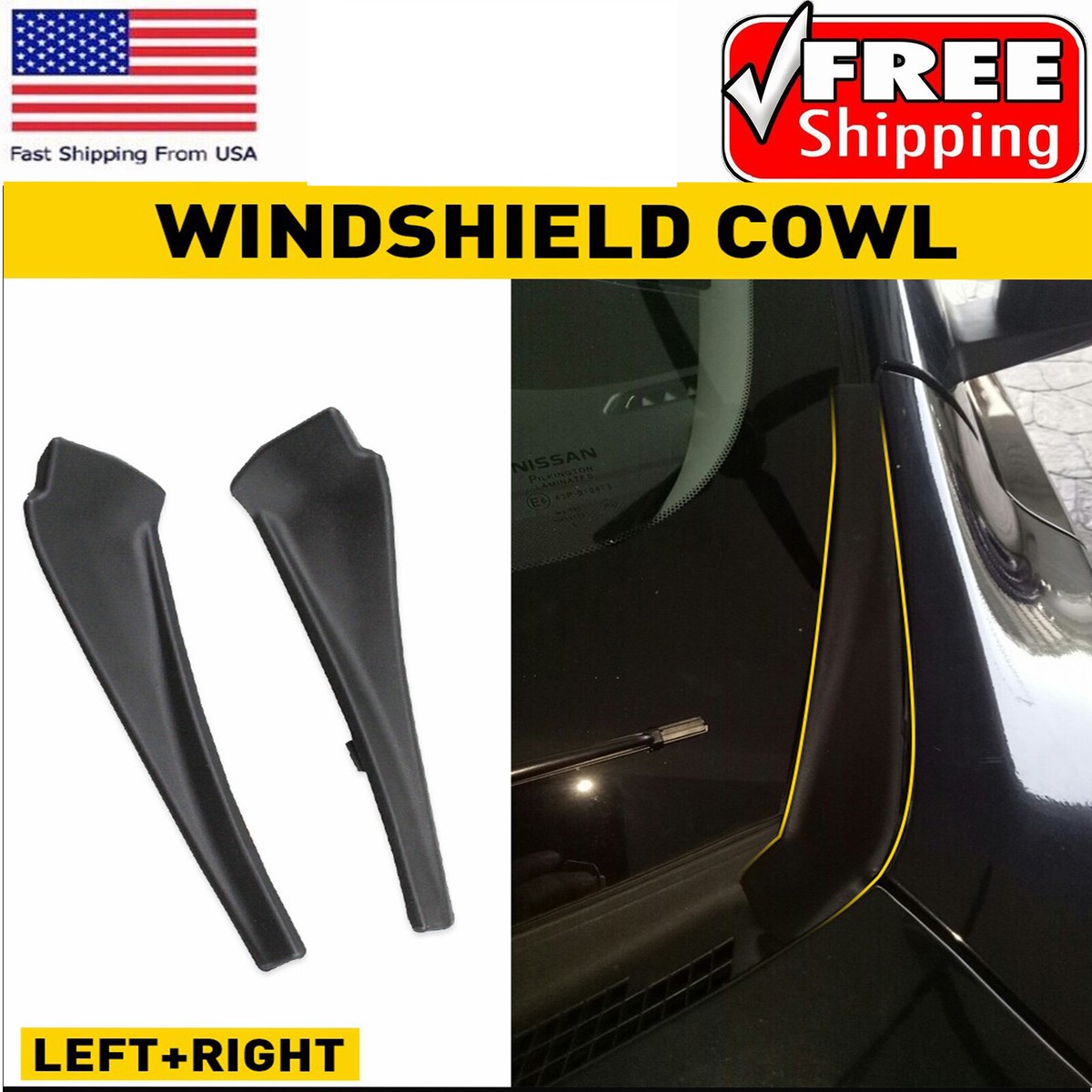Windshield Wiper Cowl Cover For Nissan Rogue 2014-2020 - Left & Right Pair (Part #66895-4CL0A & 66894-4CL0A)