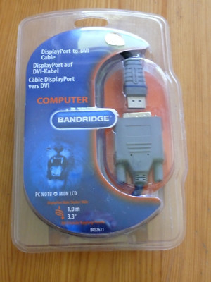 Bandridge DisplayPort Stecker auf DVI-Buchse, 1 Meter, grau, neu 