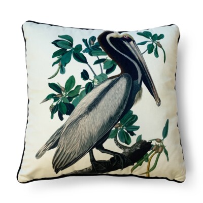 John James Audubon braunes Pelikan Kissen - 40 x 40 cm paspeliert weicher gebürsteter Samt