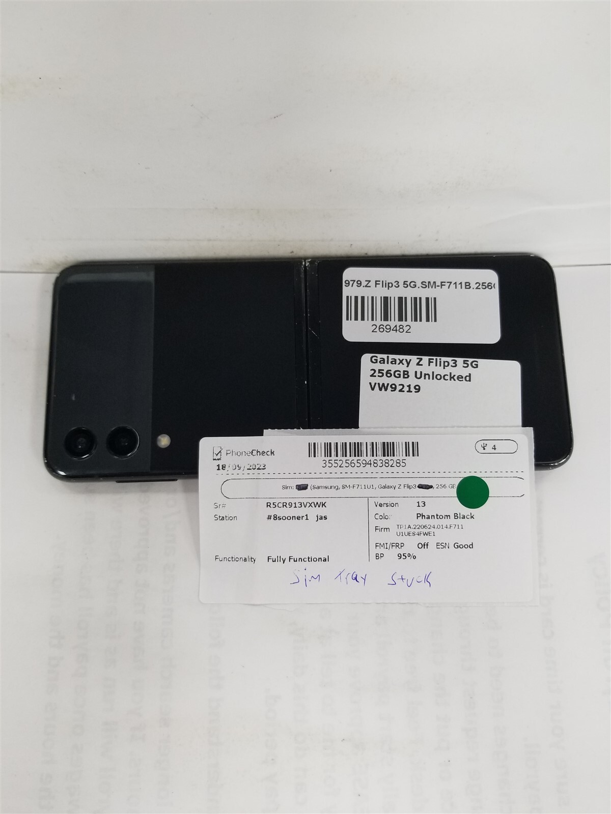 Samsung Galaxy Z Flip3 5G 256GB Black SM-F711U1 (Unlocked) Reduced Price VW9219