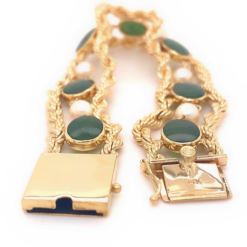 Jade & Pearl Double Rope 14kt Yellow Gold Bracelet - Picture 5 of 11