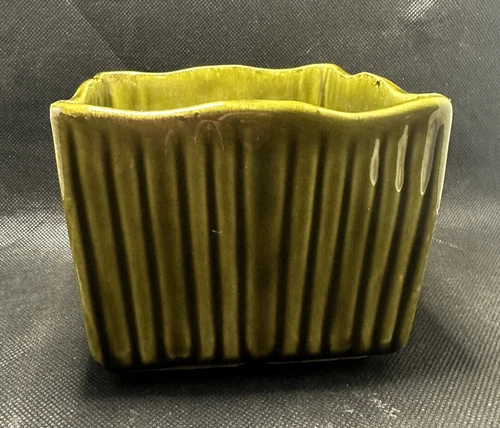 Vintage McCoy Pottery Square TIARA Planter #613, 4" x 5" Olive Green 1967-1973