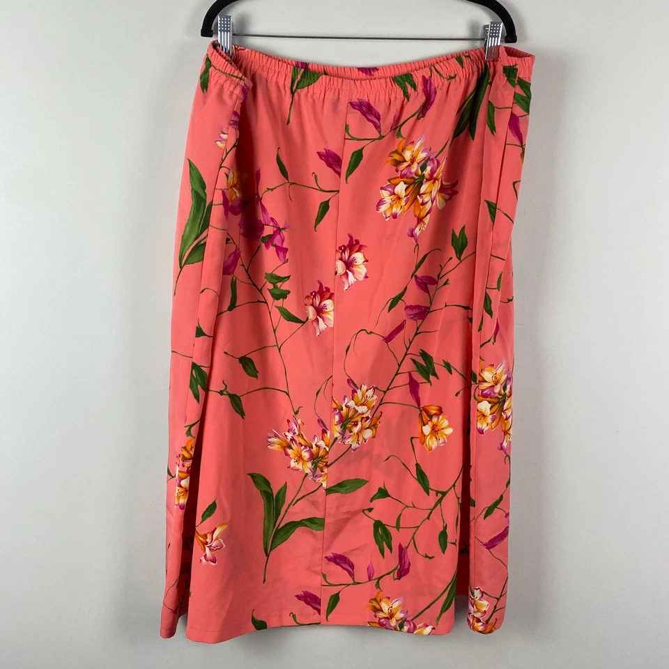 Falda Midi Susan Graver Coral Rosa Floral Talla 3X Pull On Tropical Foto 4 de 4