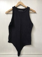 Abercrombie  Fitch Black Rib Crew Neck Tank Thong Bodysuit Snap Size M NWT