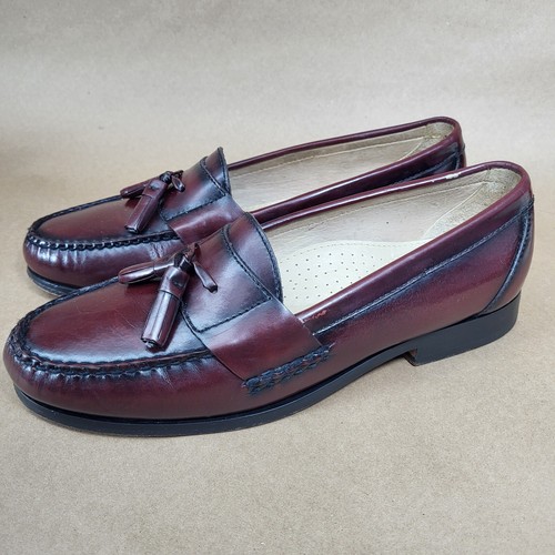 Bass Harrison Tassel Loafers Dress Shoes Mens 8.5 EE Burgundy Leather Slip On - Picture 2 of 12