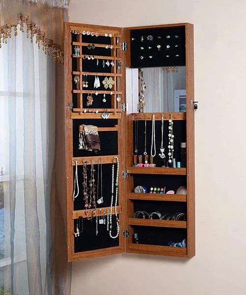Wall Mount and Over The Door Jewelry Cabinet Mirrored Furniture