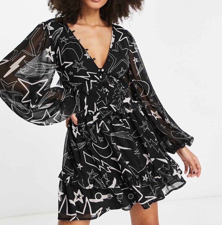 ASOS DESIGN Curve button through pintuck mini dress in black Size