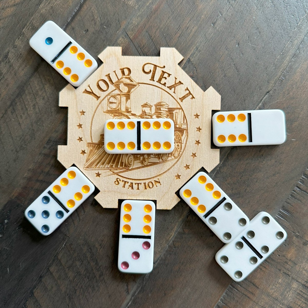 Mexican Train Hub Dominoes Domino Games Birthday Gift Wedding Gift  Personalized - Main Image