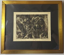 Betsy Zill Etching "Women of Delhi" 1953 Artist Proof 12" x 14" Framed Mated