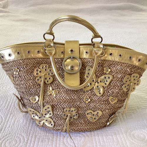 Rafe New York große Stroh gewebte goldene Schmetterlinge und Fransen Handtasche Beuteltasche Boho... - Bild 19 von 20