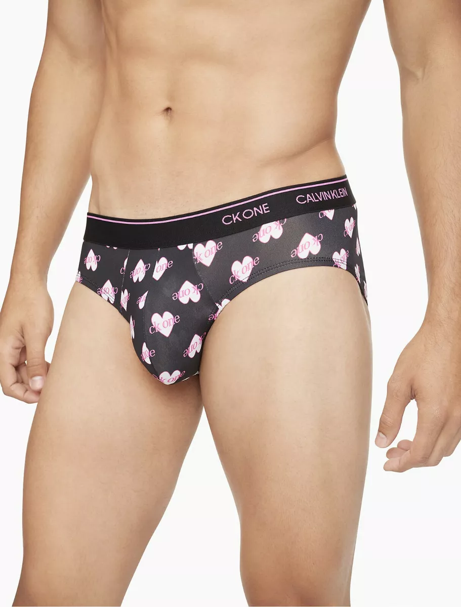 Calvin Klein CK One men black pink heart microfiber hip brief underwear  size S