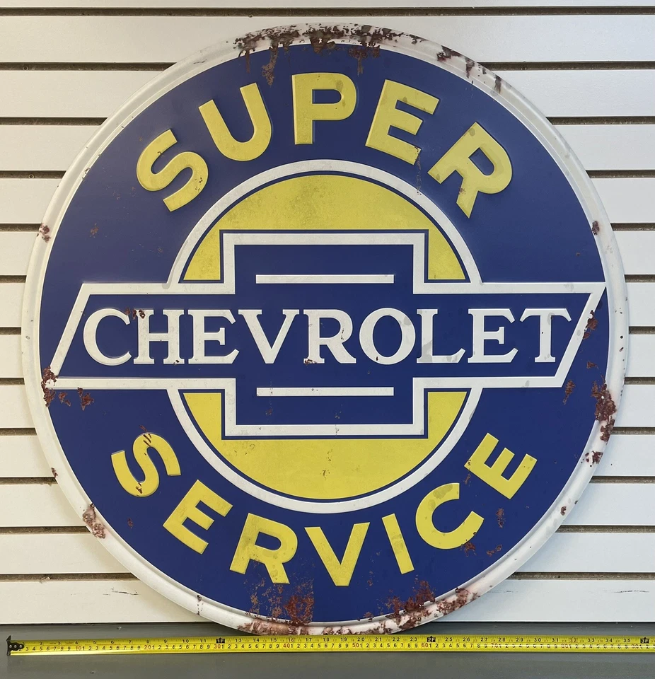 Letrero metálico grande 36" Chevrolet Super Service CHEVY reproducción automática/gas y aceite Foto 3 de 4