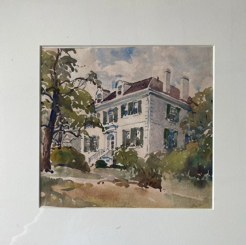John Dull (Pensilvania 1859-1949) Mansión Filadelfia, pintura en acuarela Foto 2 de 4