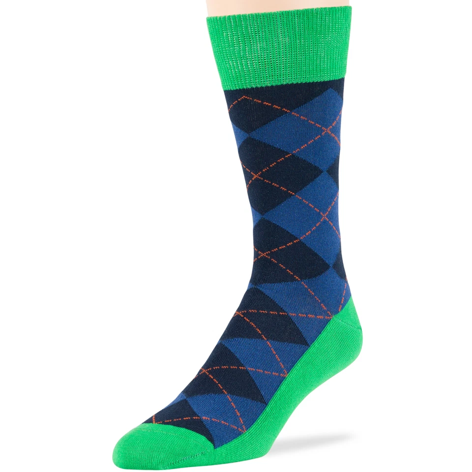 Paquete de 6 calcetines de algodón de novedad para hombre rayas argyle diamantes grandes azul marino verde Foto 4 de 4