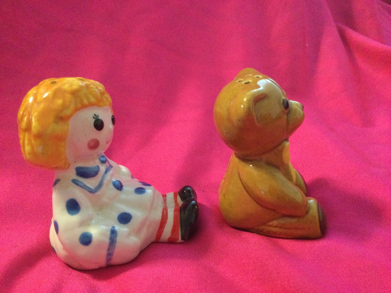 Vintage Avon Raggedy Ann and Bear Salt & Pepper Shakers With Stoppers