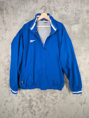 Reebok Full Zip Track Jacket Men's XXL Blue Lined Logo Embroidered Long  Sleeves