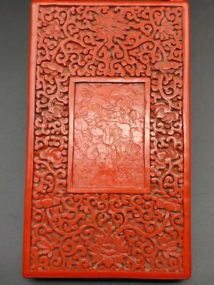 漆】☆ 漆器 剔紅錦紋書函式盒 ☆清代象牙調 花卉錦 彫刻文様清供雅玩