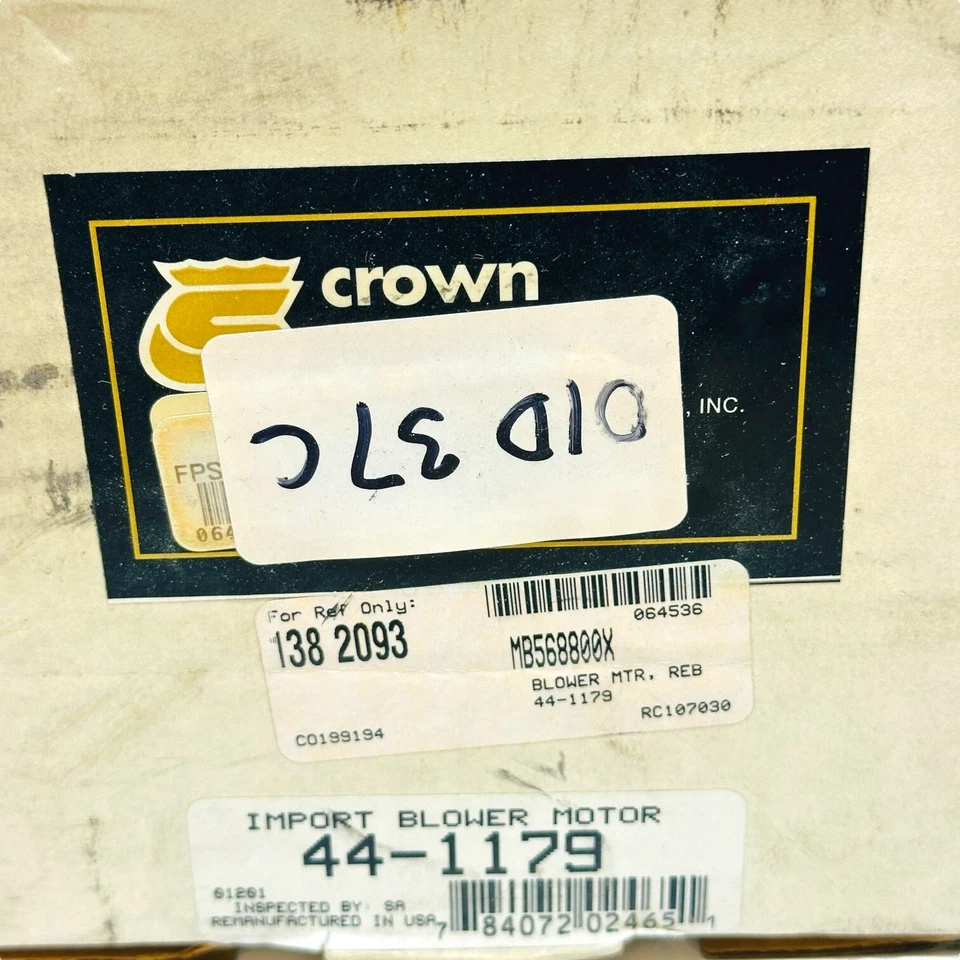 Motor soplador de importación Crown 44-1179 Rpl MB568800X 138-2093 remanufacturado por Apra Foto 3 de 4