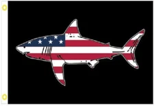 3X5 AMERICAN GREAT WHITE SHARK BLACK FLAG PATRIOTIC USA BANNER GROMMETS