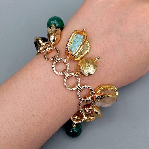 Natural Multi Gemstone Bracelet Citrine Amethyst Amazonite Rough Bracelet - Picture 4 of 5