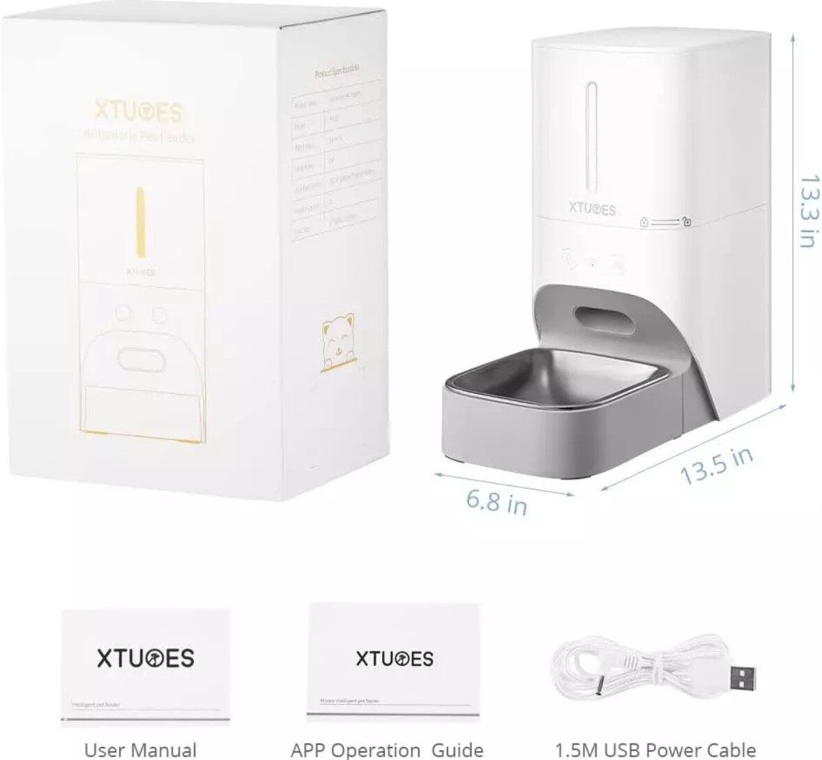 Automatic Cat Feeder 4L Pet Dry Food Dispenser with 2.4G Wifi App Enabled Au...