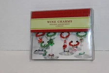 Set 6 Glass Christmas Decorative Wine Glass Charms NIP