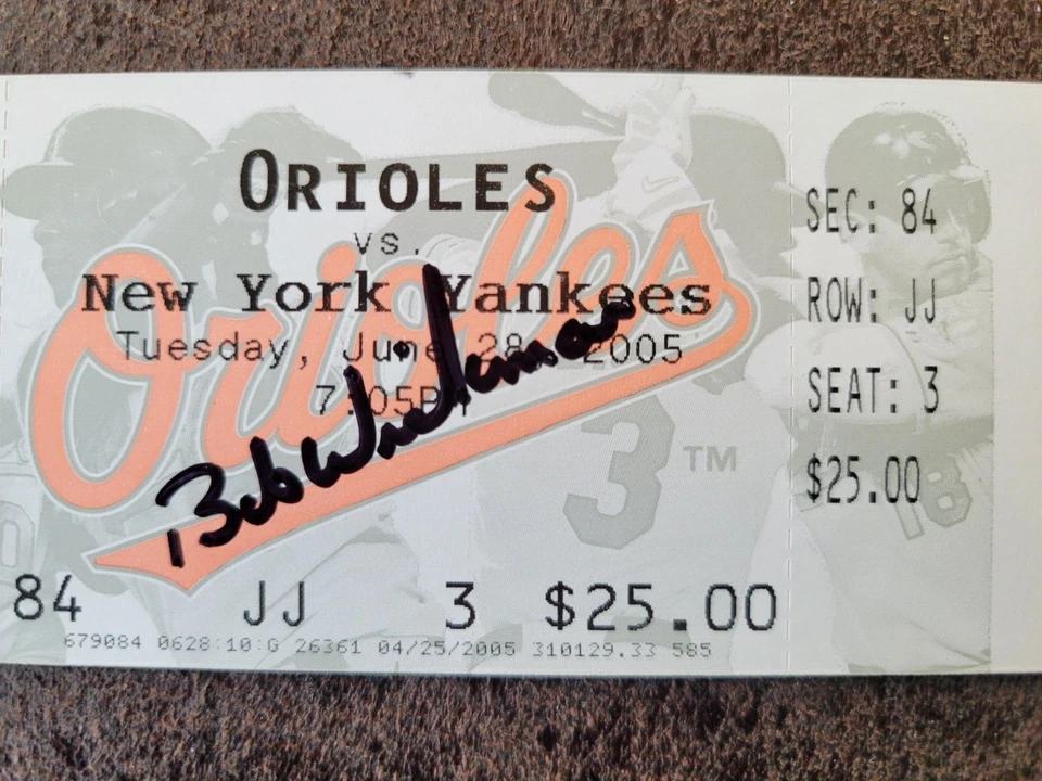 Boleto de Bob Wickman 2005 contra Yankees - Orioles de Baltimore - ¡Autografiado! Foto 2 de 3