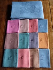 Nappe + 12 serviettes en damassé ancien teintes en multicolore monogramme PR