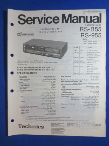 TECHNICS RS-B55 RS-955 CASSETTE SERVICE MANUAL ORIGINAL FACTORY ISSUE - Zdjęcie 1 z 1