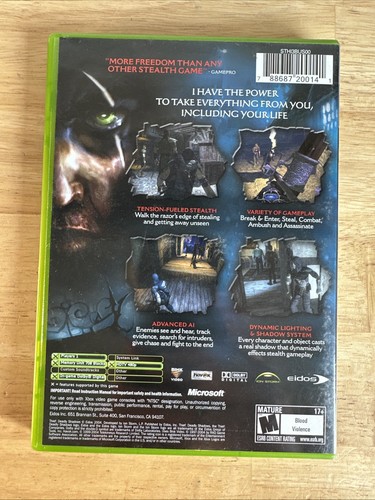 Thief: Deadly Shadows (Microsoft Xbox, 2004) Complete W/Manual - Reg Card Tested - Picture 3 of 8