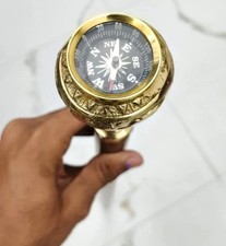 Walking Compass Cane Stick Brass Handle Wooden Antique Gift Head Victorian