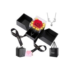 Preserved Red Rose with Necklace Eternal Flower Romantic Gift for Her Reindeer