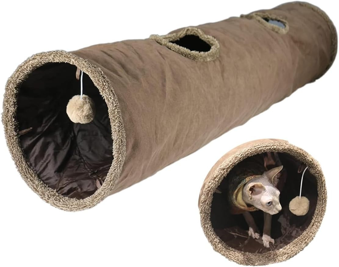 Morbido Tunnel per Gatti 130cm: Design Pieghevole in Peluche Elegante