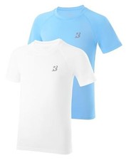 Boys Rash Guard Swim Shirt, UPF 50 Sun Medium 2pack light Blue white