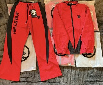 Hellstar Red Black Colorblock Tracksuit Men's Jacket & Pants Set size L