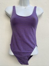 Vintage 80s Los Angeles M High Cut Aerobic Leotard Striped Purple