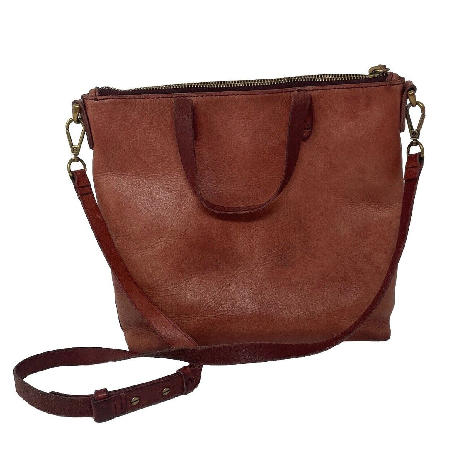 Madewell Mini Transport Tote in Brick Red Leather Womens Hobo Handbag