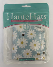 NWT Haute Hats Scrub Cap Blue Daisies Bees Buttons Cotton Surgical Hat