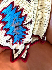 Vintage Handmade Crochet Afghan Blanket Southwestern Aztec Navajo Inspired Throw