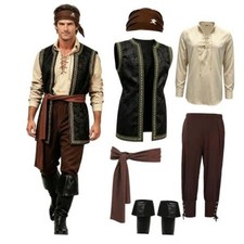 Men  s Pirate Costume, 6  Piece Renaissance Halloween Cosplay Outfit - Medium