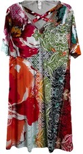 Chicos Sz 1 (8) Multicolor Cross Back 38"L Geometric Floral Poly/Span Dress EUC