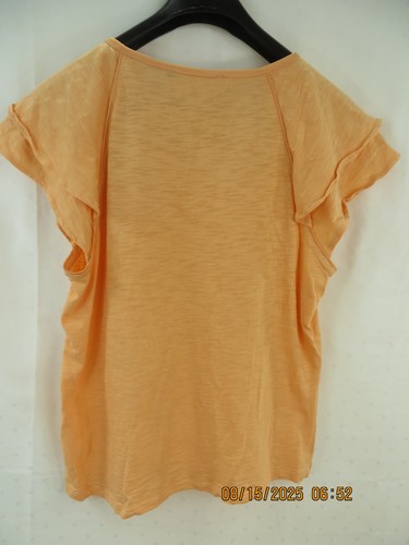 T-shirt maglietta senza etichette taglia L/M 100% cotone pesca-arancio reglan svasata manica a strati - Foto 7 di 13