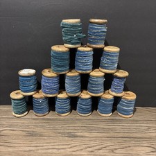 Elegant Dusty Blue Velvet Ribbon on Wooden Spools - Ideal for Crafting and Decor