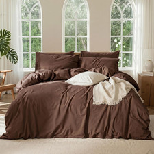 100 Linen Blend Duvet Cover, Soft 3Pcs Bedding Set with Zipper Closure, Natural