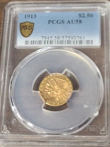 1913 $2.50 Indian Head PCGS AU-58 Great Looking Coin!
