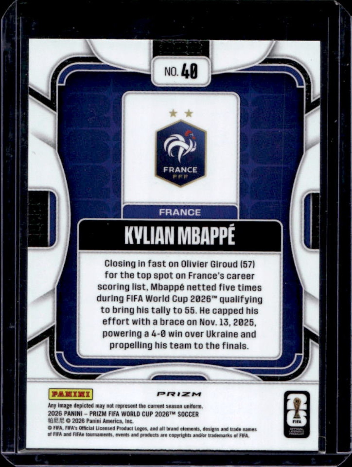 2026 Panini Prizm World Cup Kylian Mbappe Wave #40 France view 2