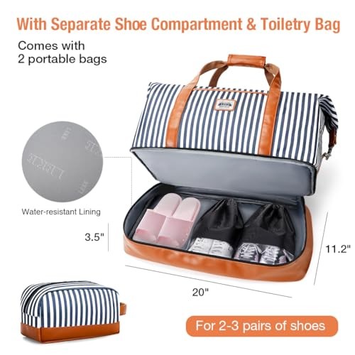 Travel Duffle Bag, Weekender Bags for Women Carry On Travel 50L A-Blue Striprd - Picture 5 of 7