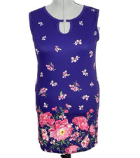 Ladies Plus Size Dress Purple Floral Sleeveless XXL Stretch Keyhole Neck Summer