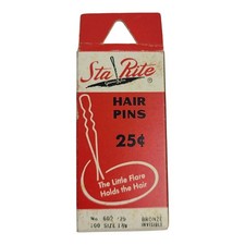 Vintage 1950  s Sta-Rite Hair Pins In Original Box Bobby Pins Brown 1 7/8 MCM