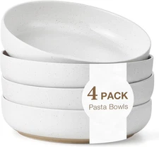 4 Set 8.3" Pasta Bowls 34 Oz Ceramic Salad Bowls White Serving Plate Wide White